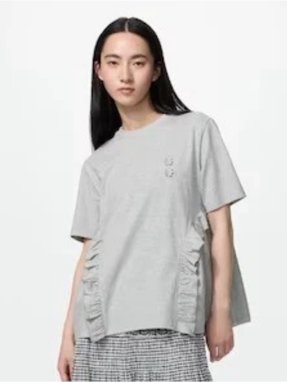 NWT Uniqlo x Cecilie Bahnsen Light Gray Frill Short Sleeve Tee Size L